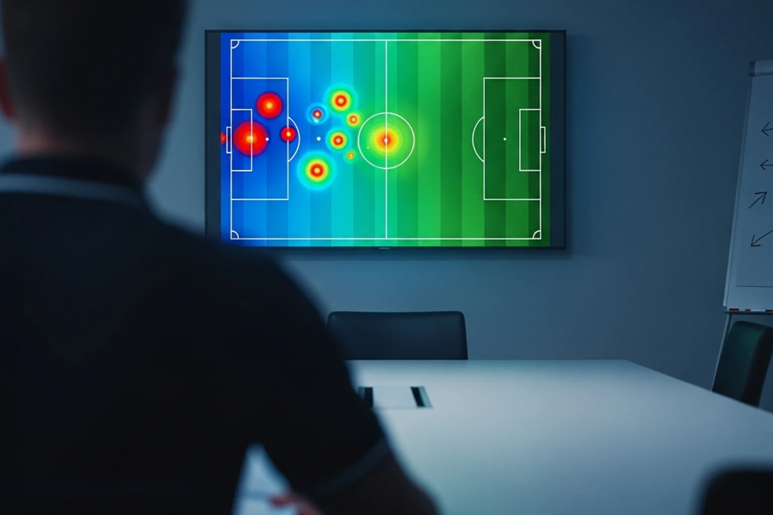 Fußball Heatmap: Taktische Analyse der Spielerpositionen auf dem Spielfeld mit Farbverlauf